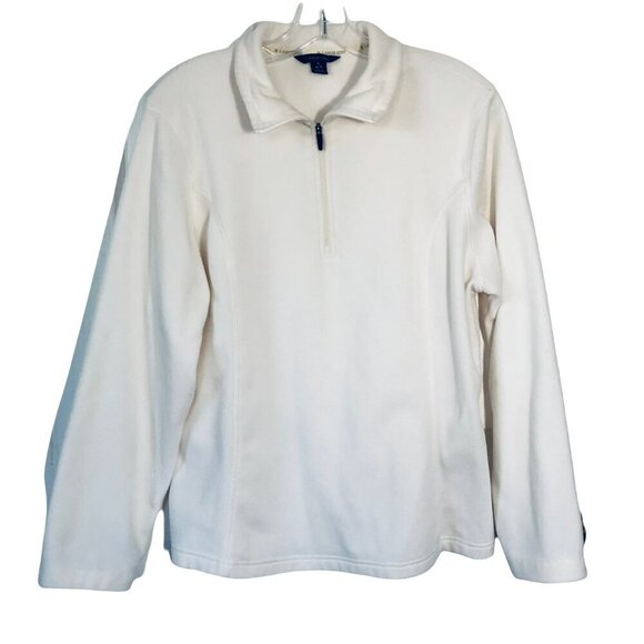 Lands' End Women's Thermacheck Fleece Ivory Quarter Zip Pullover Size Large Fall - Picture 3 of 6